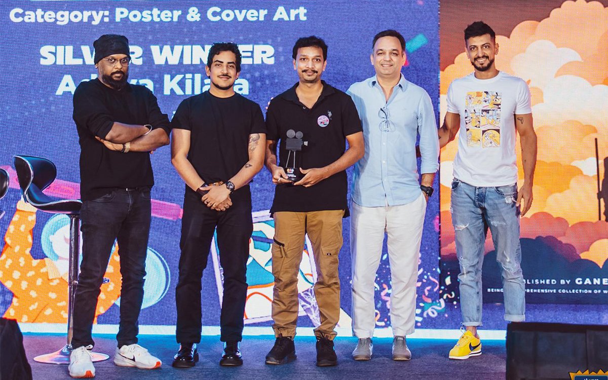 Aditya Kilara receiving the Silver Winner award in the IFP Festival Season 13 7 Day Design Challenge with Gopi Prasanna and fellow presenters